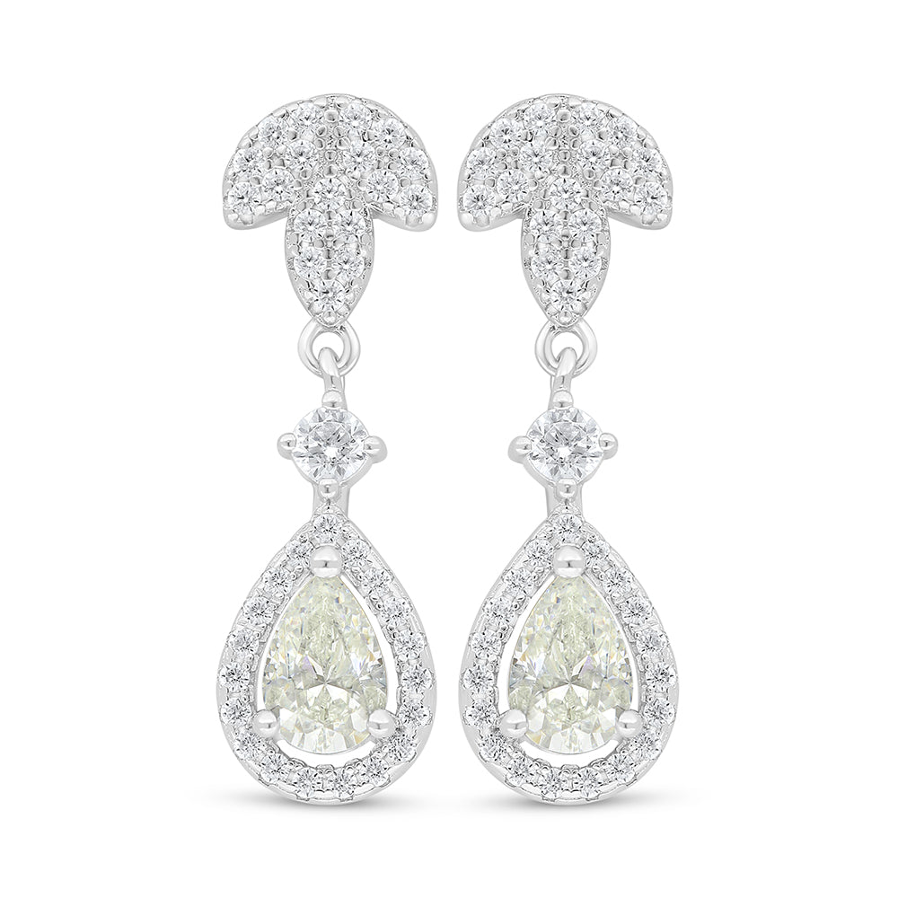 Sterling Silver 925 Earring Rhodium Plated Embedded With Yellow Diamond And White Zircon