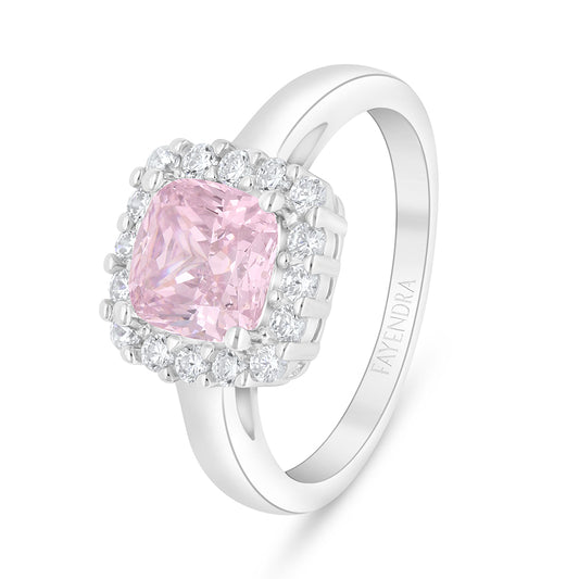 Sterling Silver 925 Ring Rhodium Plated Embedded With Pink Zircon And White Zircon