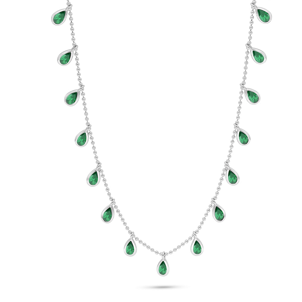Sterling Silver 925 Necklace Rhodium Plated Embedded With Emerald Zircon