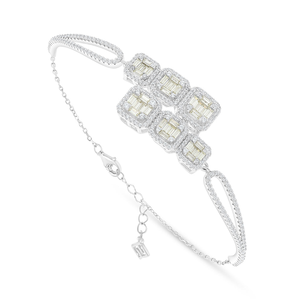 Sterling Silver 925 Bracelet Rhodium Plated Embedded With Diamond Zircon And White Zircon