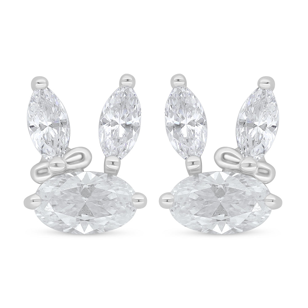 Sterling Silver 925 Earring Rhodium Plated Embedded With White Zircon