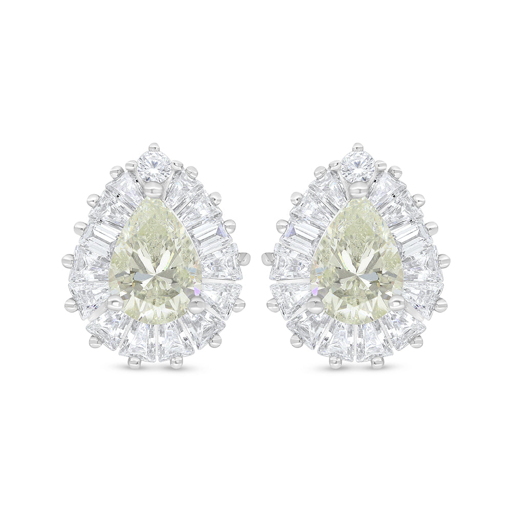 Sterling Silver 925 Earring Rhodium Plated Embedded With Diamond Zircon And White Zircon