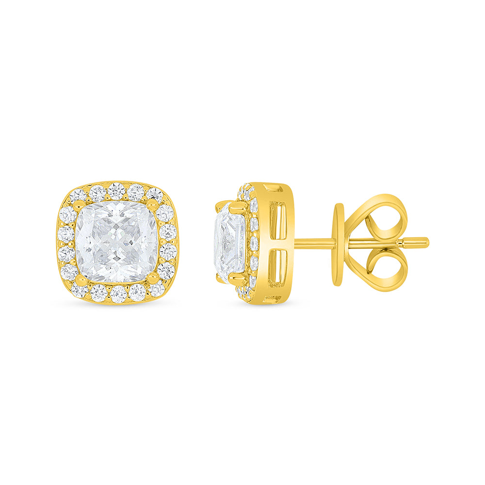 Sterling Silver 925 Earring Golden Plated Embedded With White Zircon