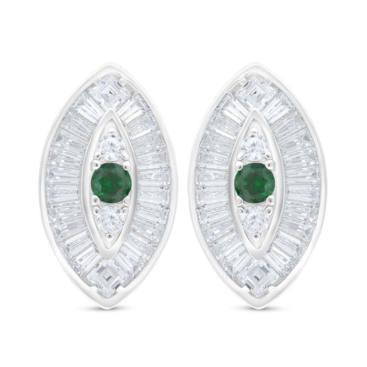 اقراط من الفضة الخالصة عيار 925 مطلي روديوم مرصع زركون زمردي و فص ابيض