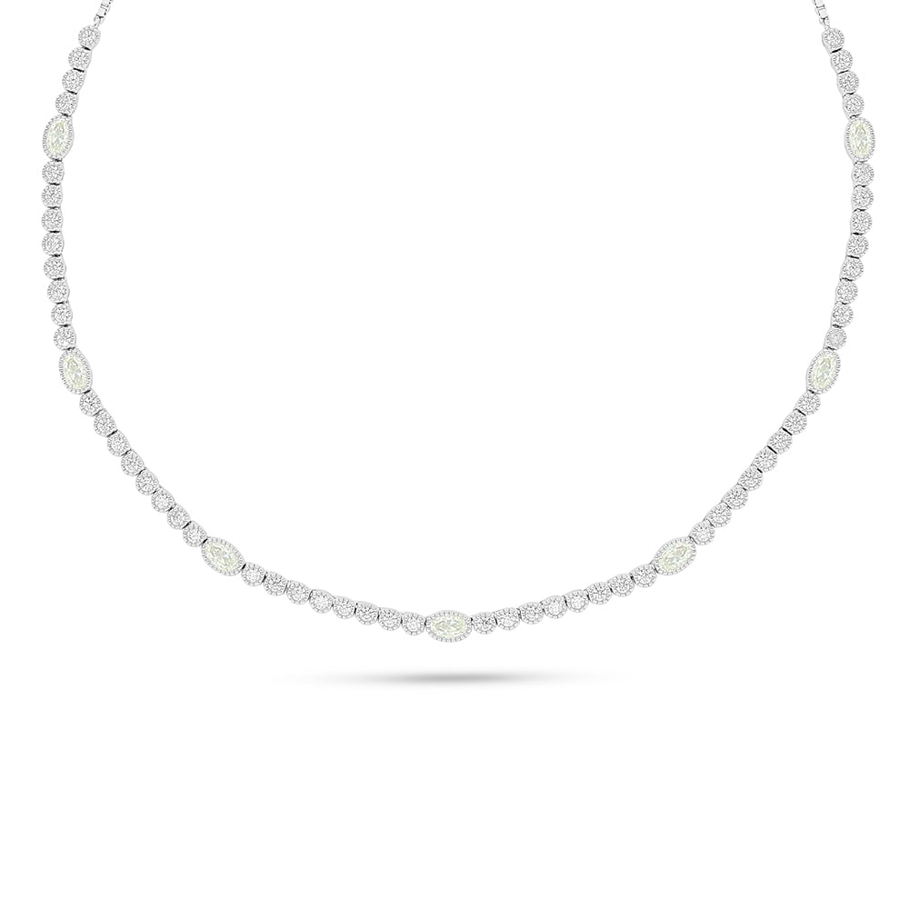 Sterling Silver 925 Necklace Rhodium Plated Embedded With Diamond Zircon And White Zircon
