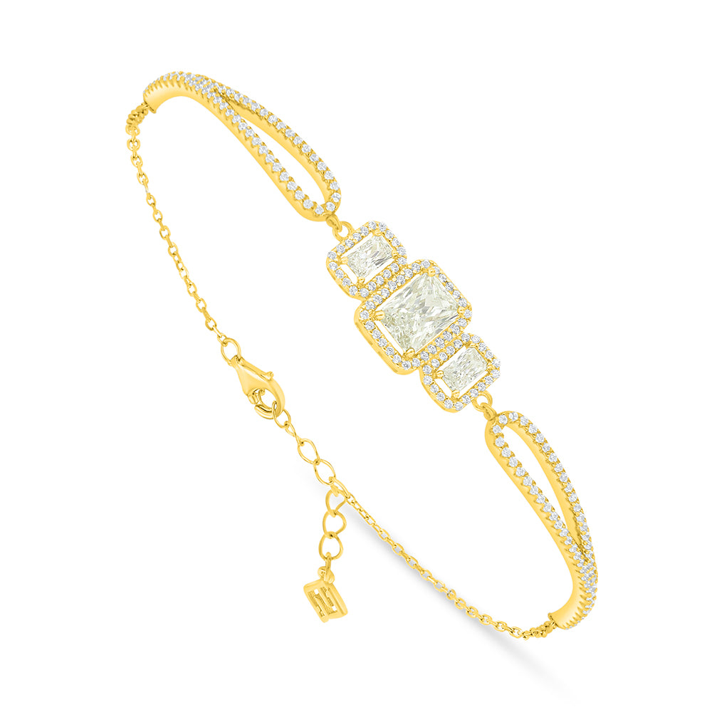 Sterling Silver 925 Bracelet Golden Plated Embedded With Diamond Zircon And White Zircon
