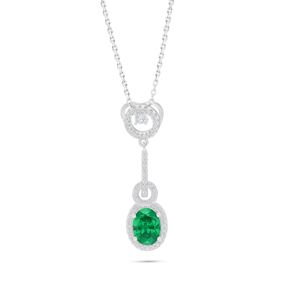 Sterling Silver 925 Necklace Rhodium Plated Embedded With Emerald Zircon And White Zircon