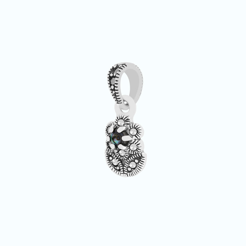 Sterling Silver 925 Pendant Embedded With Natural Blue Shell And Marcasite Stones