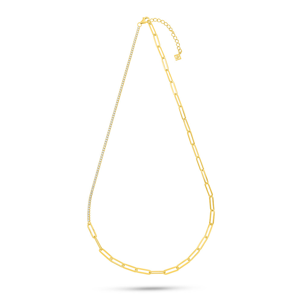 عقد من الفضة الخالصة عيار 925 مطلي ذهبي مرصع فص ابيض