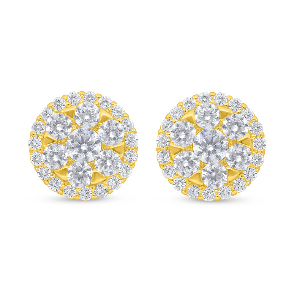 Sterling Silver 925 Earring Golden Plated Embedded With White Zircon