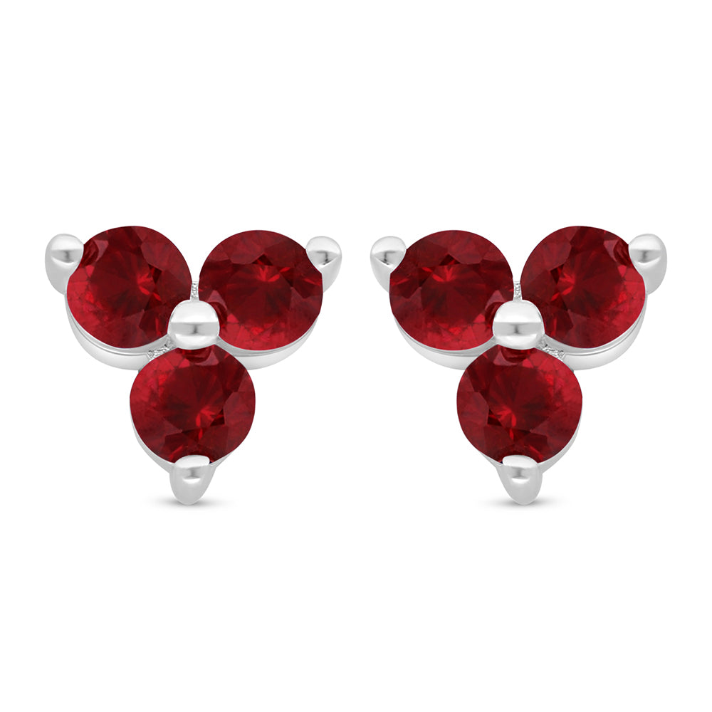 Sterling Silver 925 Earring Rhodium Plated Embedded With Ruby Corundum
