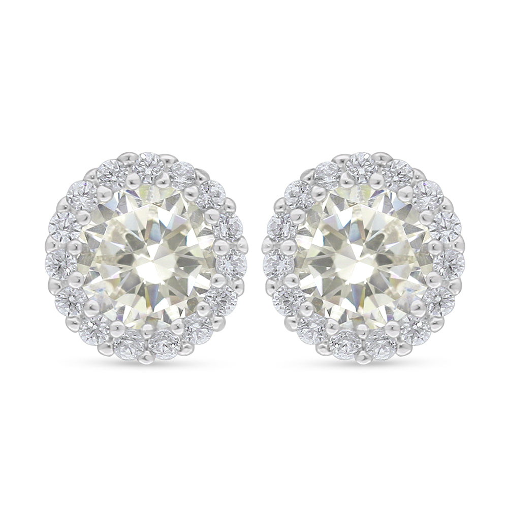 Sterling Silver 925 Earring Rhodium Plated Embedded With Diamond Zircon And White Zircon