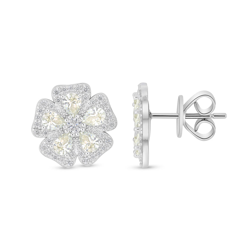 Sterling Silver 925 Earring Rhodium Plated Embedded With Diamond Zircon And White Zircon