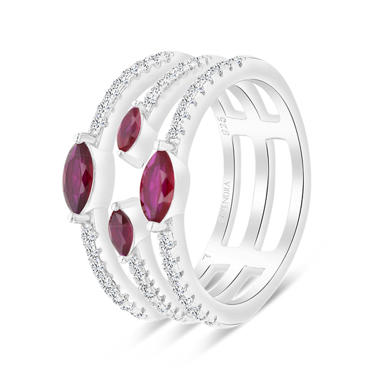 خاتم من الفضة الخالصة عيار 925 مطلي روديوم ياقوت كروندوم و فص ابيض