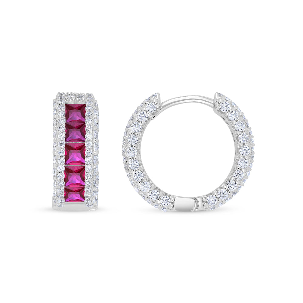 اقراط من الفضة الخالصة عيار 925 مطلية روديوم مرصعة ياقوت كروندوم و فص ابيض