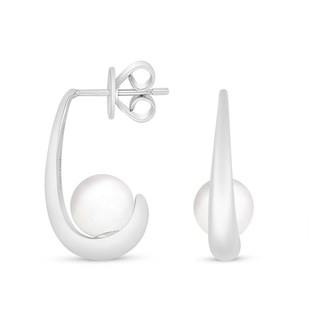 Sterling Silver 925 Earring Rhodium Plated Embedded With Natural White Pearl