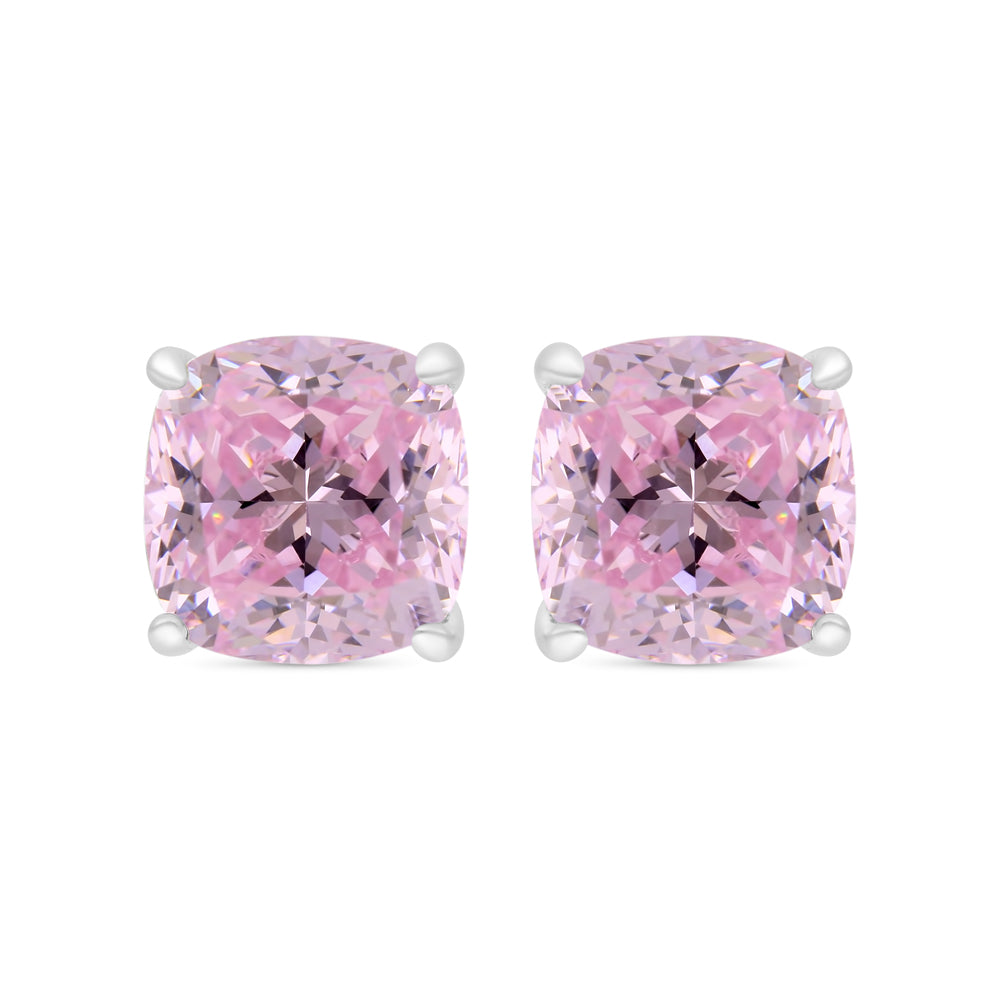 Sterling Silver 925 Earring Rhodium Plated Embedded With Pink Zircon