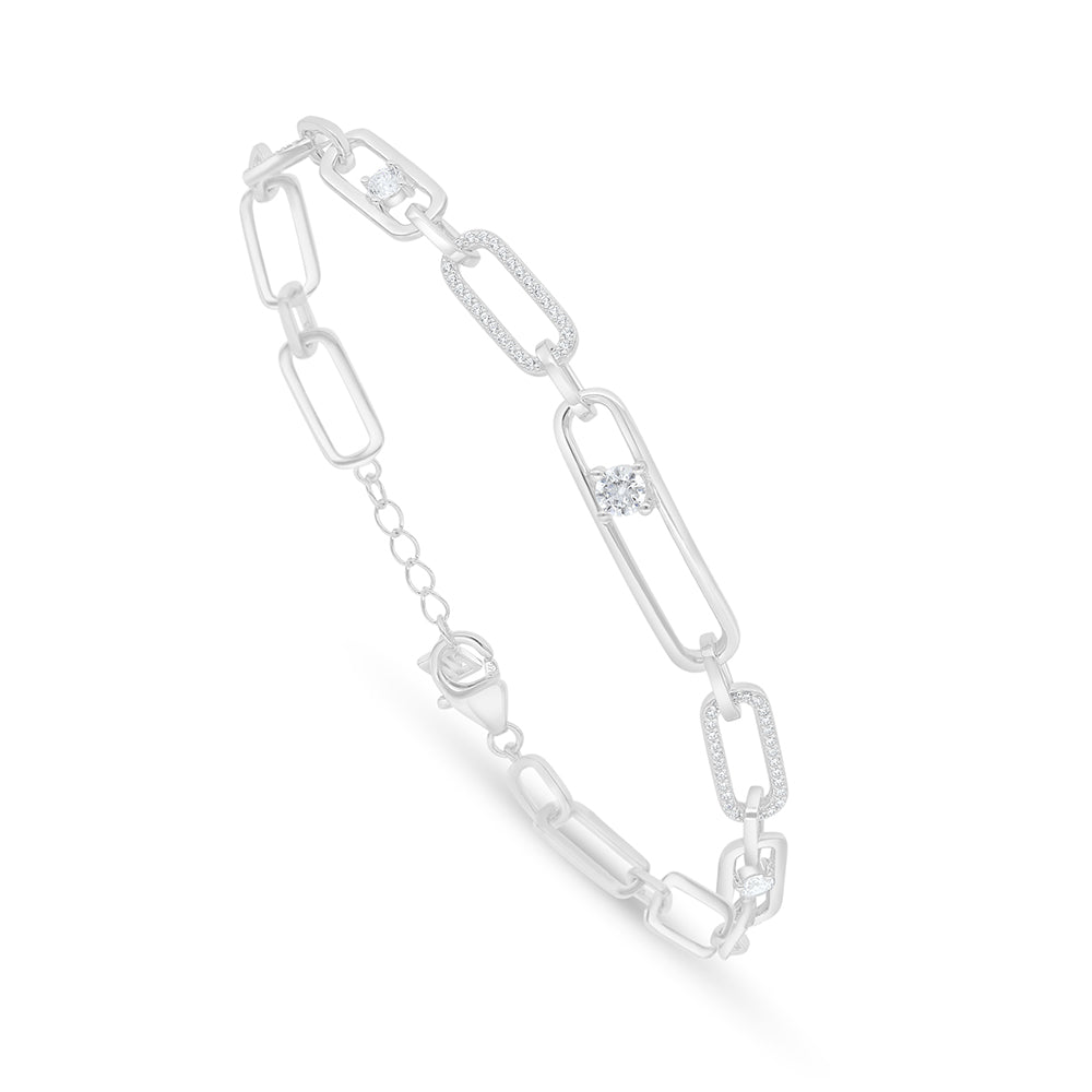 اسورة من الفضة الخالصة عيار 925 مطلية روديوم مرصعة فص ابيض