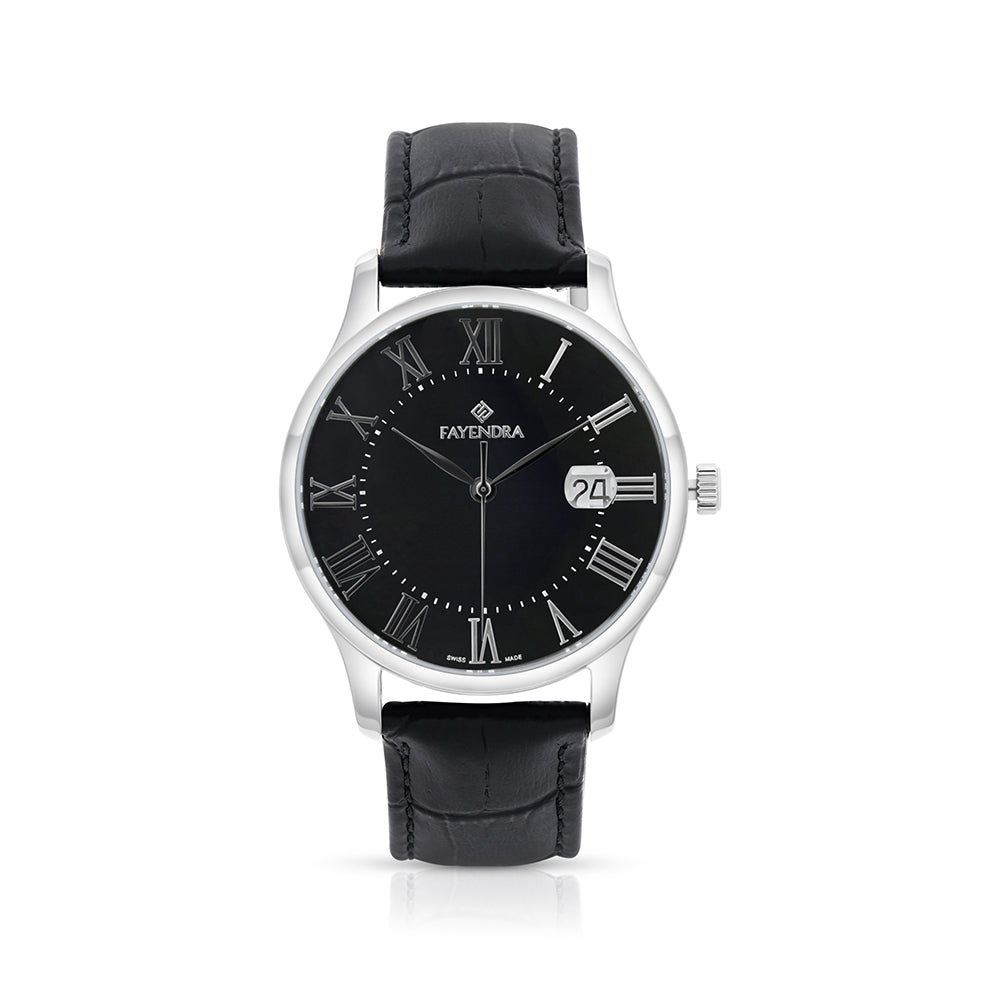 Stainless Steel 316 Watch Silver Color Embedded With Black Leather For Men - BLACK MOP DIAL