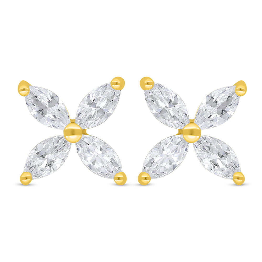 Sterling Silver 925 Earring Golden Plated Embedded With White Zircon