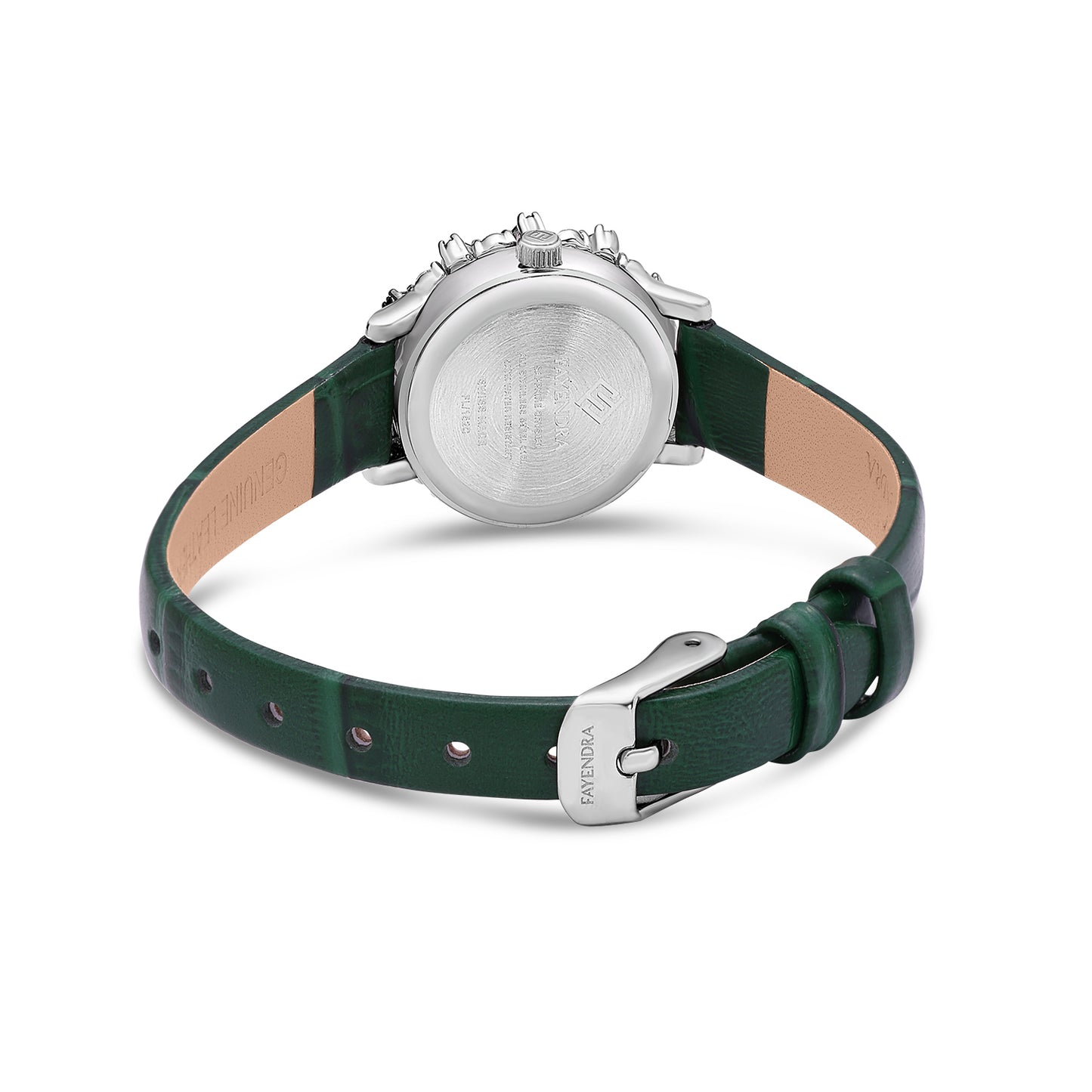 Stainless Steel 316 Watch Silver Color Green Leather Embedded With Emerald Zircon And White Zircon - GREEN MOP DIAL