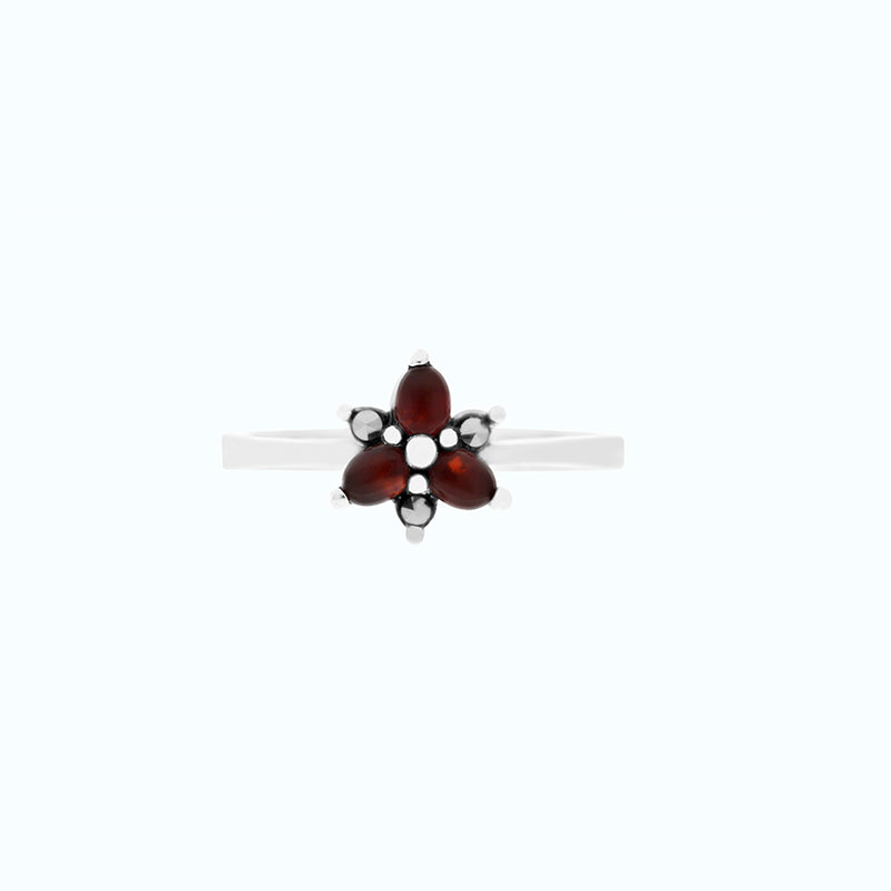 Sterling Silver 925 Ring Embedded With Natural Aqiq And Marcasite Stones