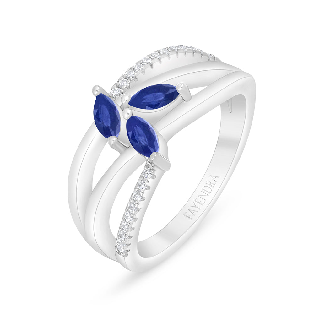 خاتم من الفضة الخالصة عيار 925 مطلي روديوم مرصع زفير كروندوم و فص ابيض