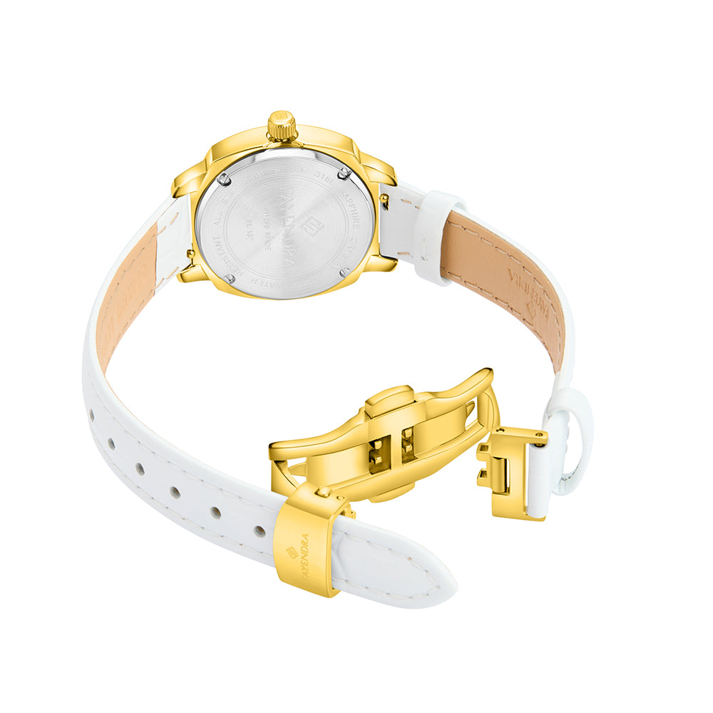 Stainless Steel 316L Watch Golden Color White Leather - WHITE METAL DIAL