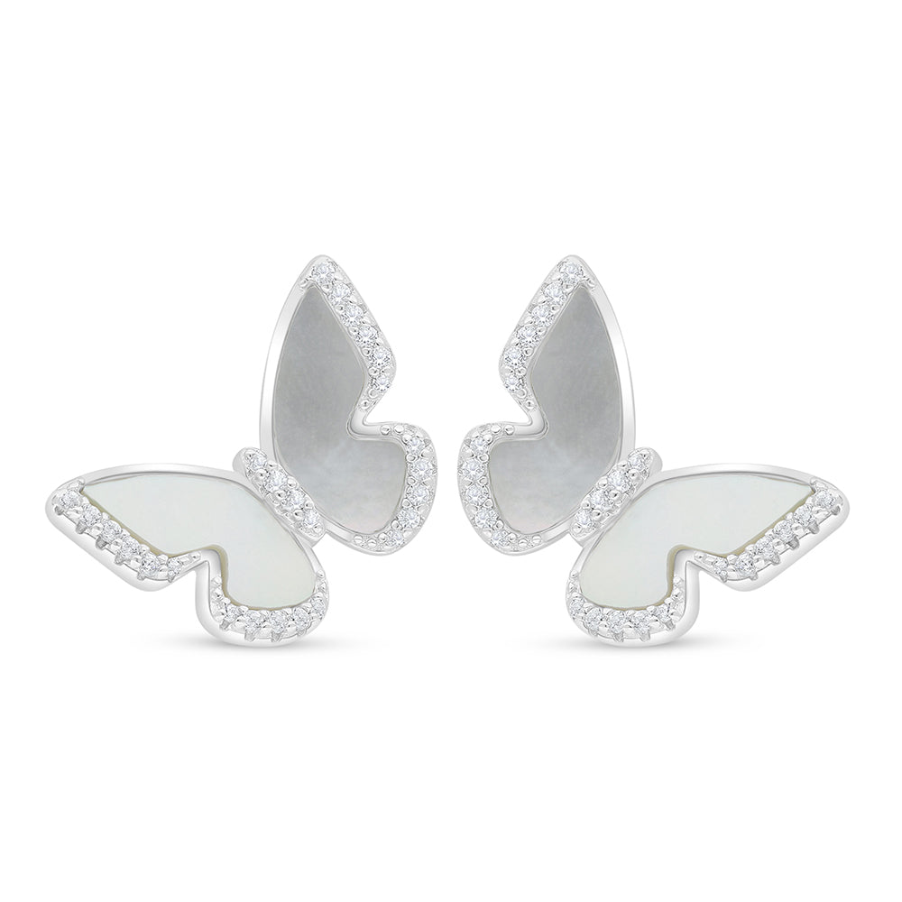 اقراط من الفضة الخالصة عيار 925 مطلية روديوم مرصعة صدف ابيض و فص ابيض