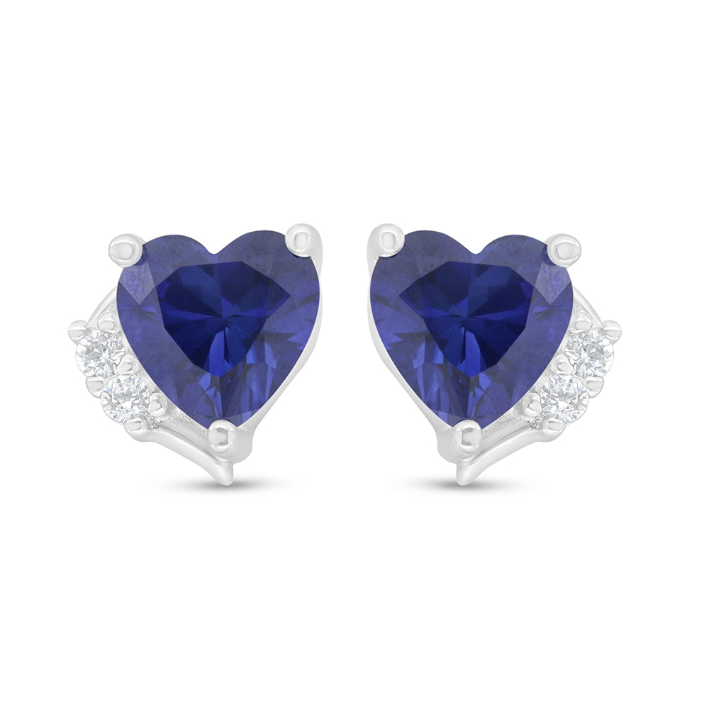 Sterling Silver 925 Earring Rhodium Plated Embedded With Sapphire Corundum And White Zircon