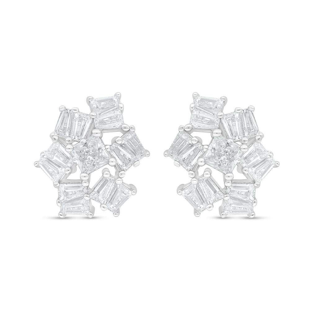 Sterling Silver 925 Earring Rhodium Plated Embedded With White Zircon