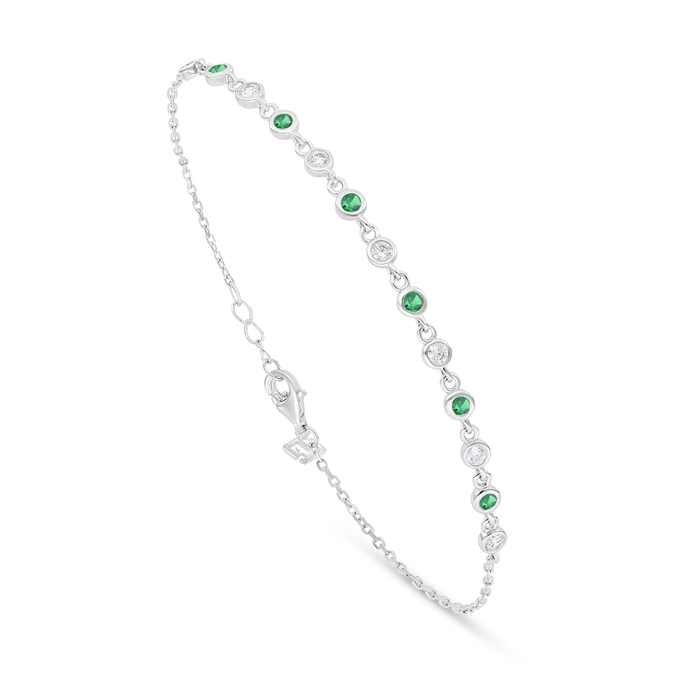 Sterling Silver 925 Bracelet Rhodium Plated Embedded With Emerald Zircon And White Zircon