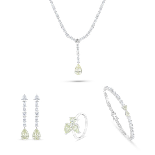 Sterling Silver 925 SET Rhodium Plated Embedded With Diamond Zircon And White Zircon