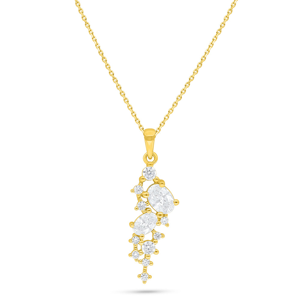 عقد من الفضة الخالصة عيار 925 مطلي ذهبي مرصع بالزركون الكناري الالماسي و فص ابيض