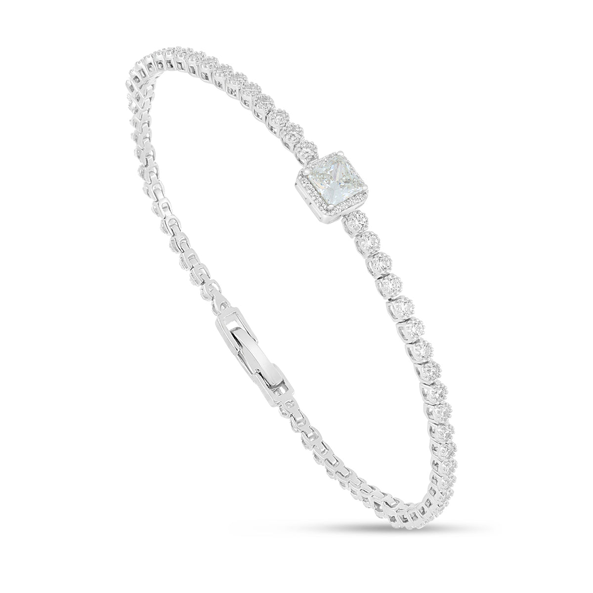 Sterling Silver 925 Bracelet Rhodium Plated Embedded With Diamond Zircon And White Zircon