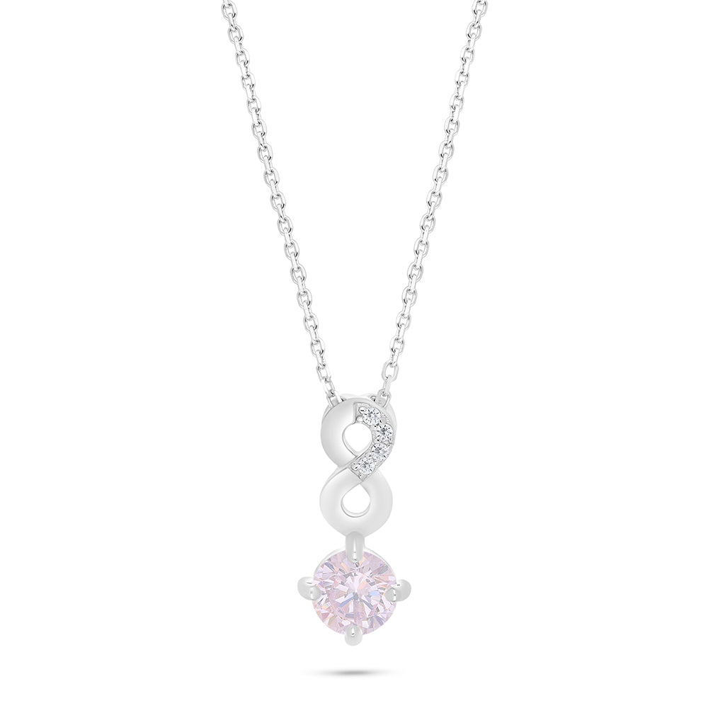 Sterling Silver 925 Necklace Rhodium Plated Embedded With pink Zircon And White Zircon