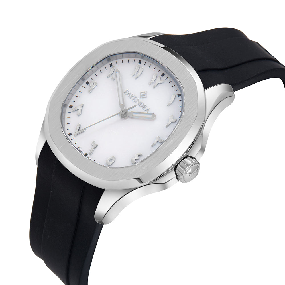 tainless Steel 316L Watch Silver Color, Black Rubber Strap For Men - WHITE MOP DIAL