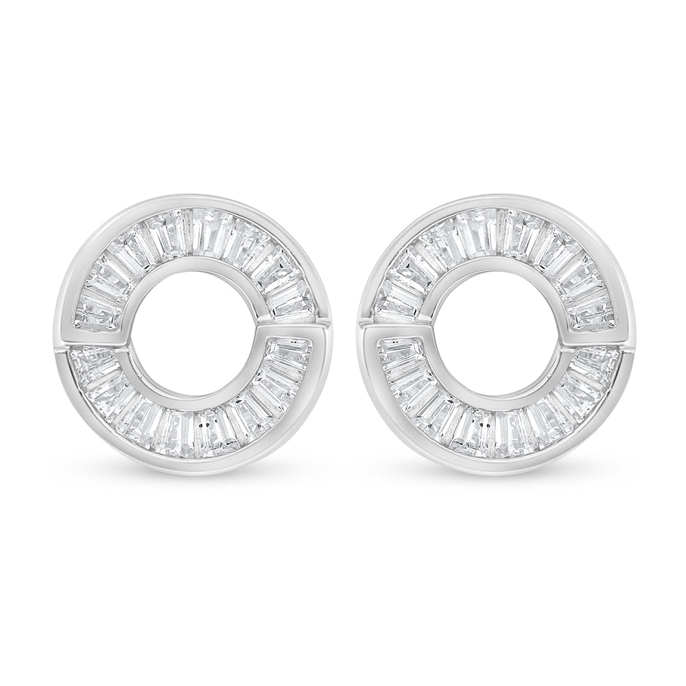 Sterling Silver 925 Earring Rhodium Plated Embedded With White Zircon