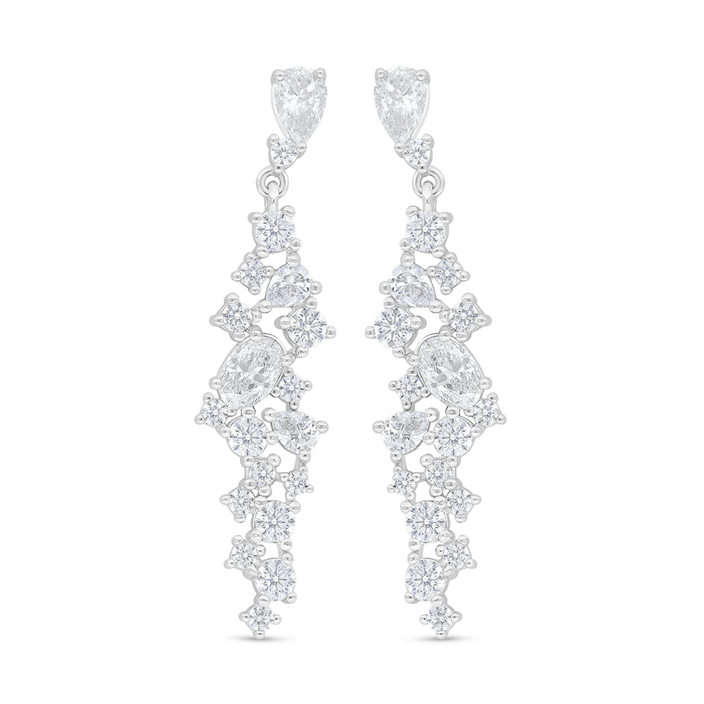 Sterling Silver 925 Earring Rhodium Plated Embedded With White Zircon