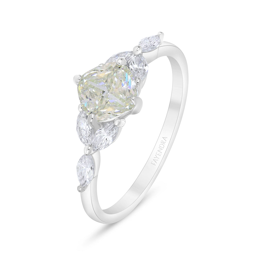 خاتم من الفضة الخالصة عيار 925 مطلي روديوم مرصع بالزركون الكناري الالماسي و فص ابيض