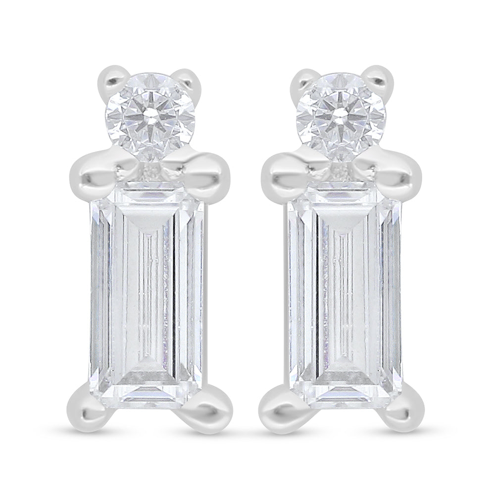 Sterling Silver 925 Earring Rhodium Plated Embedded With White Zircon