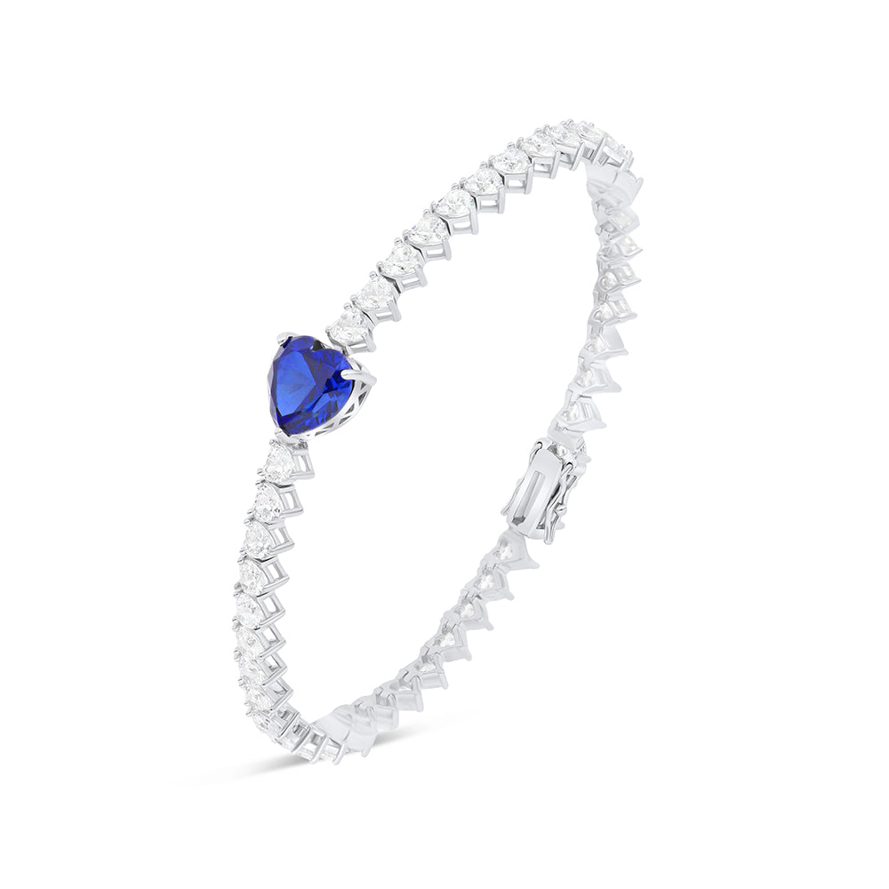 Sterling Silver 925 SET Rhodium Plated Embedded With Sapphire CorundumAnd White CZ
