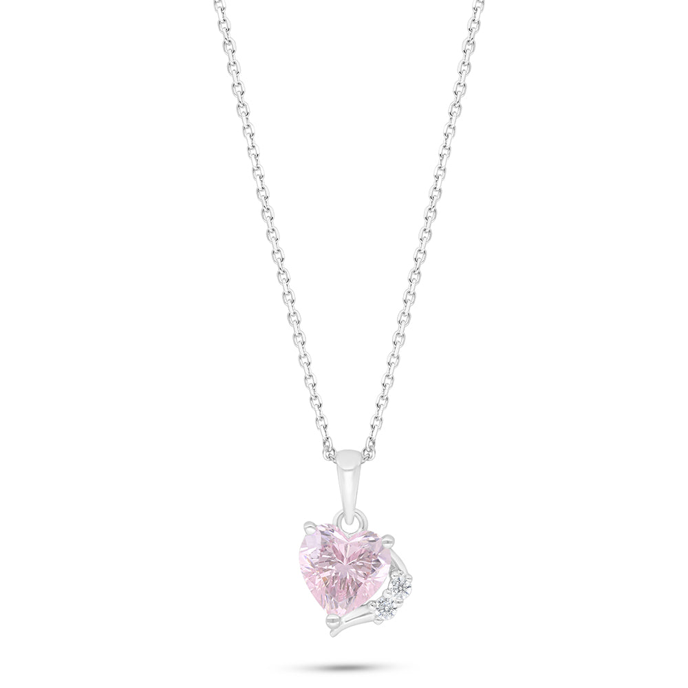 Sterling Silver 925 Necklace Rhodium Plated Embedded With Pink Zircon And White Zircon