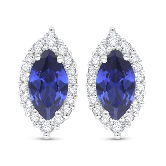 اقراط من الفضة الخالصة عيار 925 مطلي روديوم مرصعة زفير كروندوم و فص ابيض