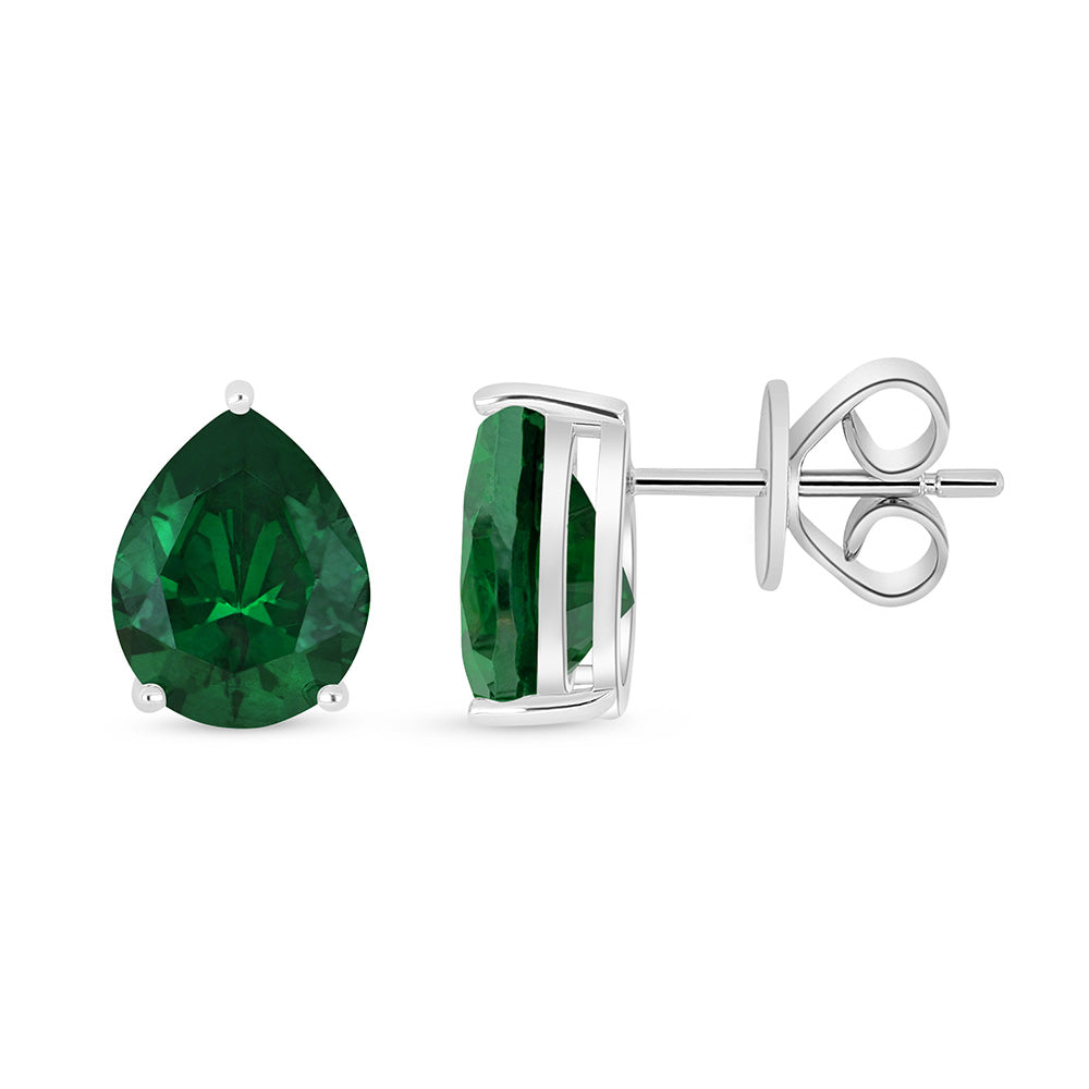 Sterling Silver 925 Earring Rhodium Plated Embedded With Emerald Zircon