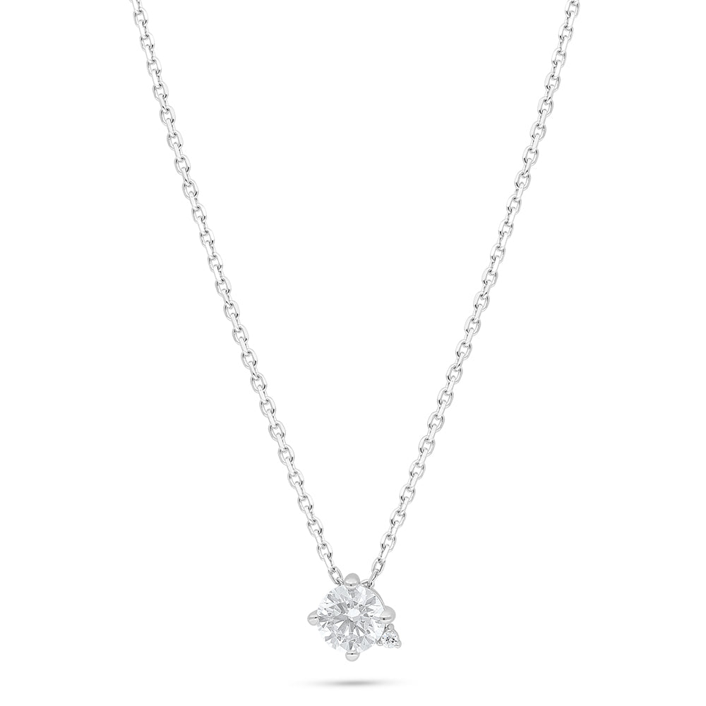 عقد من الفضة الخالصة عيار 925 مطلي روديوم مرصع فص ابيض