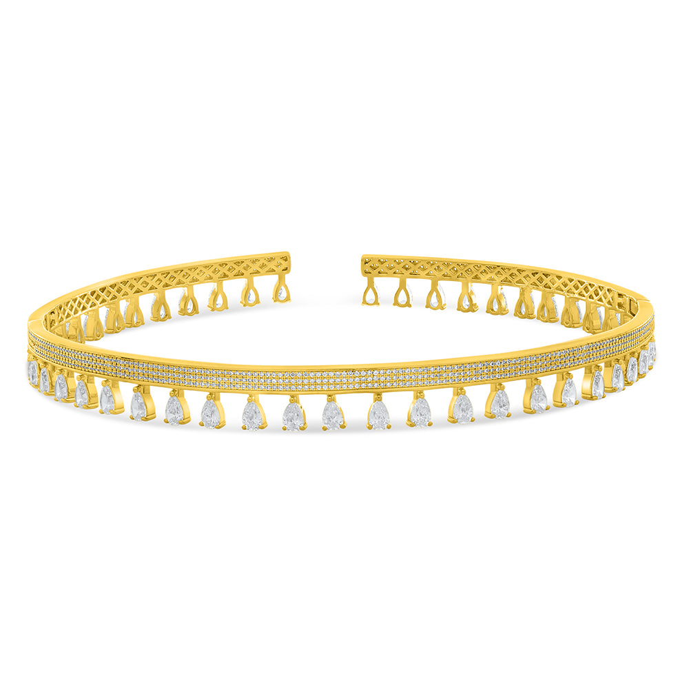 Sterling Silver 925 Necklace Golden Plated Embedded With Natural White Pearl, Diamond Zircon And White Zircon