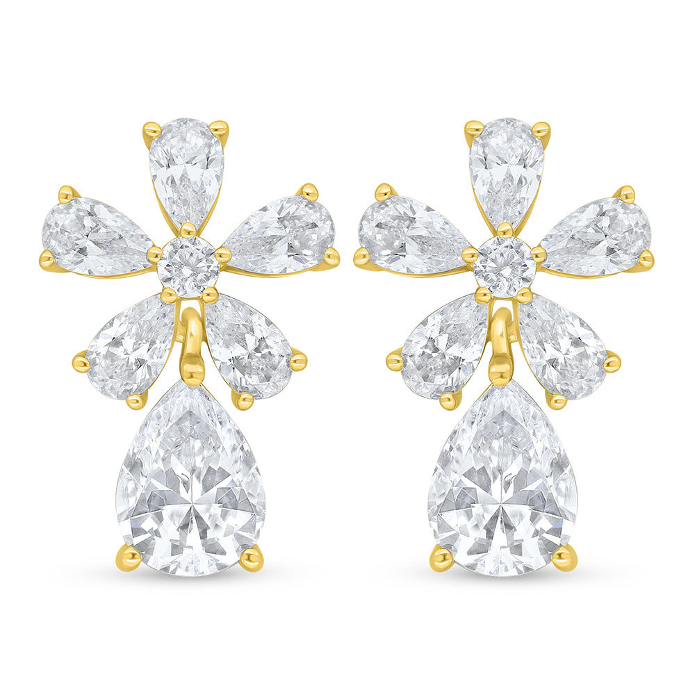 Sterling Silver 925 Earring Golden Plated Embedded With White Zircon