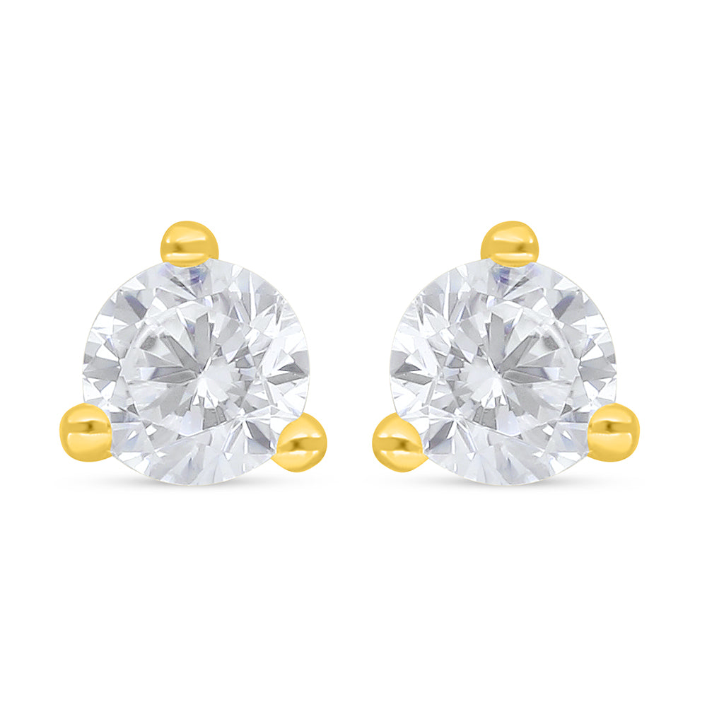 Sterling Silver 925 Earring Golden Plated Embedded With White Zircon