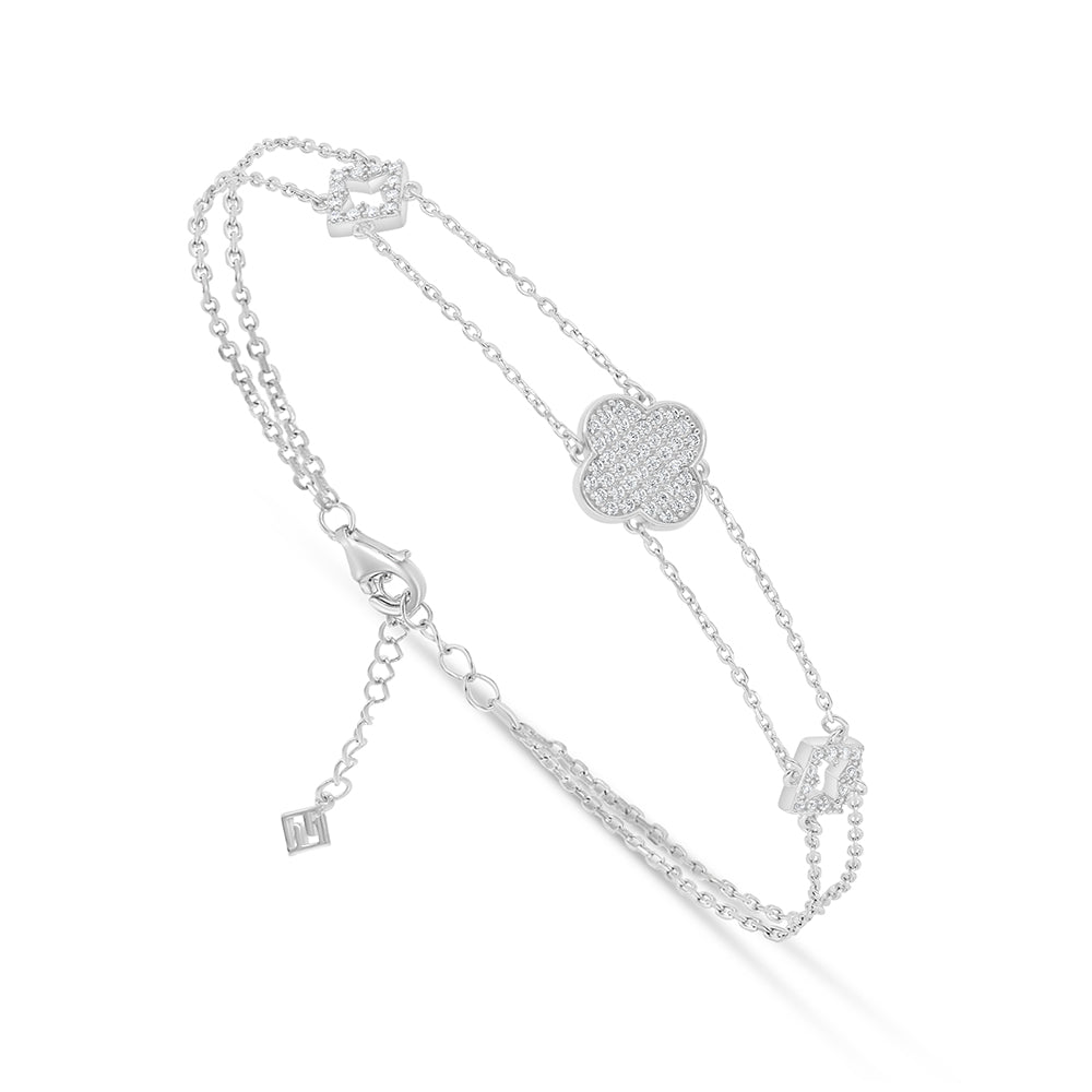 Sterling Silver 925 Bracelet Rhodium Plated Embedded With White Zircon